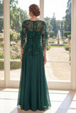Dark Green Appliqued A Line Mother of the Bride Dress with Cape Sleeves