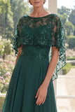 Dark Green Appliqued A Line Mother of the Bride Dress with Cape Sleeves
