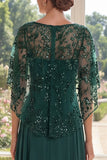 Dark Green Appliqued A Line Mother of the Bride Dress with Cape Sleeves
