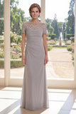 Grey Illusion Neck Sheath Sequin Mother of the Bride Dress with Short Sleeves