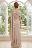 Mermaid Champagne One Shoulder Ruched Mother of the Bride Dress with Cape Sleeve
