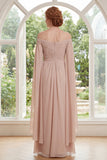 Champagne A Line Off The Shoulder Ruched Maxi Dress with Cape Sleeves