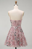 Blush Sequin Beaded A Line Short Homecoming Dress