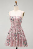 Blush Sequin Beaded A Line Short Homecoming Dress