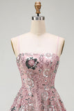 Blush Sequin Beaded A Line Short Homecoming Dress