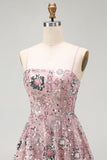 Blush Sequin Beaded A Line Short Homecoming Dress