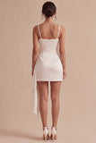 White Spaghetti Straps Bodycon Mini Dress with Giant Bow