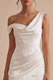 Bodycon Asymmetrical Neck Ruched Little White Dress