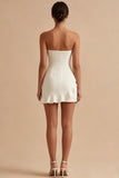 Strapless Bodycon Ruffled White Dress