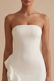 Strapless Bodycon Ruffled White Dress