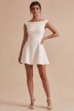 White A Line Bateau Neck Mini Dress