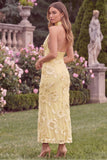 Halter Sage Mermaid Floral Wedding Guest Dress with Scarf