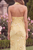 Halter Sage Mermaid Floral Wedding Guest Dress with Scarf