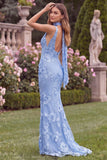Lilac Floral Square Neck Mermaid Wedding Guest Dress with Scarf