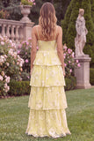 Daffodil A Line Tiered Floral Wedding Guest Dress
