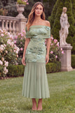 Off the Shoulder Baby Blue Mermaid Floral Wedding Guest Dress