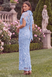 Lilac V-Neck Mermaid Floral Wedding Guest Dress with Scarf