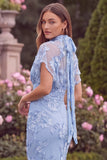 Lilac V-Neck Mermaid Floral Wedding Guest Dress with Scarf