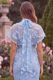 Lilac V-Neck Mermaid Floral Wedding Guest Dress with Scarf