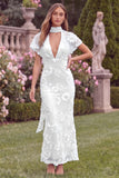 Lilac V-Neck Mermaid Floral Wedding Guest Dress with Scarf