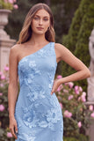 Pink One Shoulder Mermaid Floral Wedding Guest Dress
