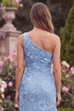 Pink One Shoulder Mermaid Floral Wedding Guest Dress