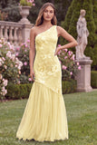 Pink One Shoulder Mermaid Floral Wedding Guest Dress