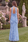Floral Halter Daffodil Mermaid Wedding Guest Dress with Scarf