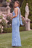 Floral Halter Daffodil Mermaid Wedding Guest Dress with Scarf