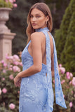 Floral Halter Daffodil Mermaid Wedding Guest Dress with Scarf