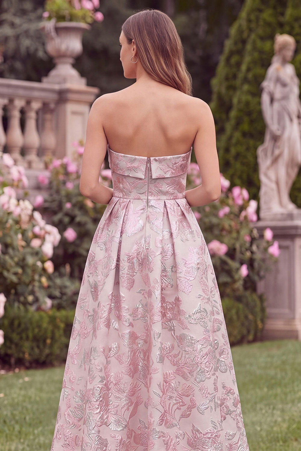 Wedtrend Women Strapless Pink Floral Wedding Guest Dress A Line Jacquard Midi Party Dress WEDTREND Wedtrend Women Strapless Pink Floral Wedding Guest Dress A Line Jacquard Midi Party Dress WEDTREND