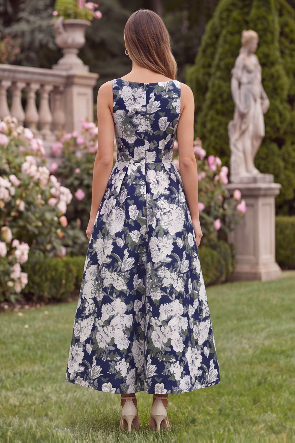 Wedtrend Women Navy Floral Wedding Guest Dress A Line Square Neck Midi Party Dress with Bow WEDTREND Wedtrend Women Navy Floral Wedding Guest Dress A Line Square Neck Midi Party Dress with Bow WEDTREND
