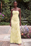 Strapless Blue Mermaid Floral Embroidery Wedding Guest Dress