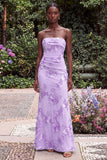 Strapless Blue Mermaid Floral Embroidery Wedding Guest Dress