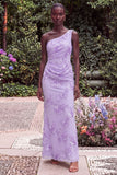 Sage Floral Embroidery One Shoulder Mermaid Wedding Guest Dress