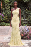 One Shoulder Mermaid Lilac Floral Embroidery Cut Out Maxi Dress with Bow