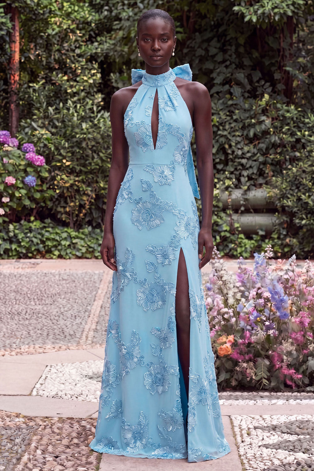 Wedtrend Women Blue Floral Embroidery Maxi Dress with Slit Halter Mermaid Keyhole Wedding Guest Dress with Bow WEDTREND Wedtrend Women Blue Floral Embroidery Maxi Dress with Slit Halter Mermaid Keyhole Wedding Guest Dress with Bow WEDTREND
