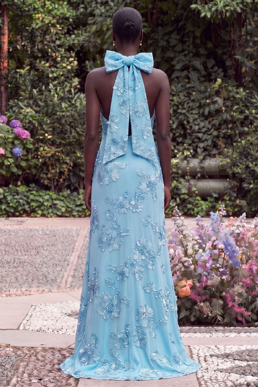 Wedtrend Women Blue Floral Embroidery Maxi Dress with Slit Halter Mermaid Keyhole Wedding Guest Dress with Bow WEDTREND Wedtrend Women Blue Floral Embroidery Maxi Dress with Slit Halter Mermaid Keyhole Wedding Guest Dress with Bow WEDTREND