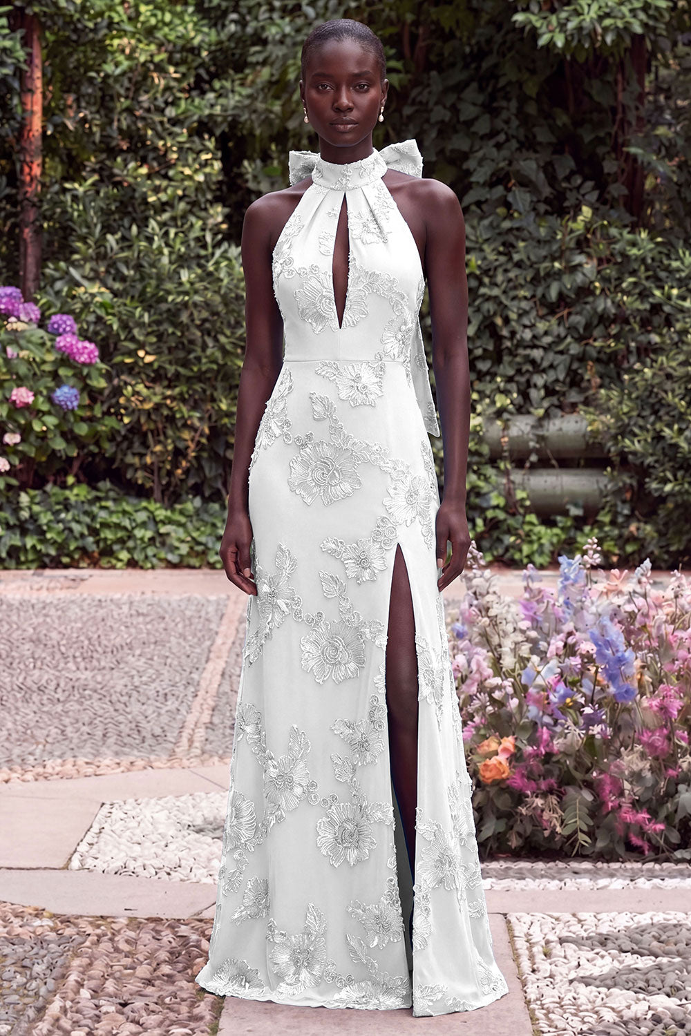 Wedtrend Women Blue Floral Embroidery Maxi Dress with Slit Halter Mermaid Keyhole Wedding Guest Dress with Bow WEDTREND Wedtrend Women Blue Floral Embroidery Maxi Dress with Slit Halter Mermaid Keyhole Wedding Guest Dress with Bow WEDTREND