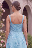 Sage Floral A Line Embroidery Square Neck Wedding Guest Dress with Bow
