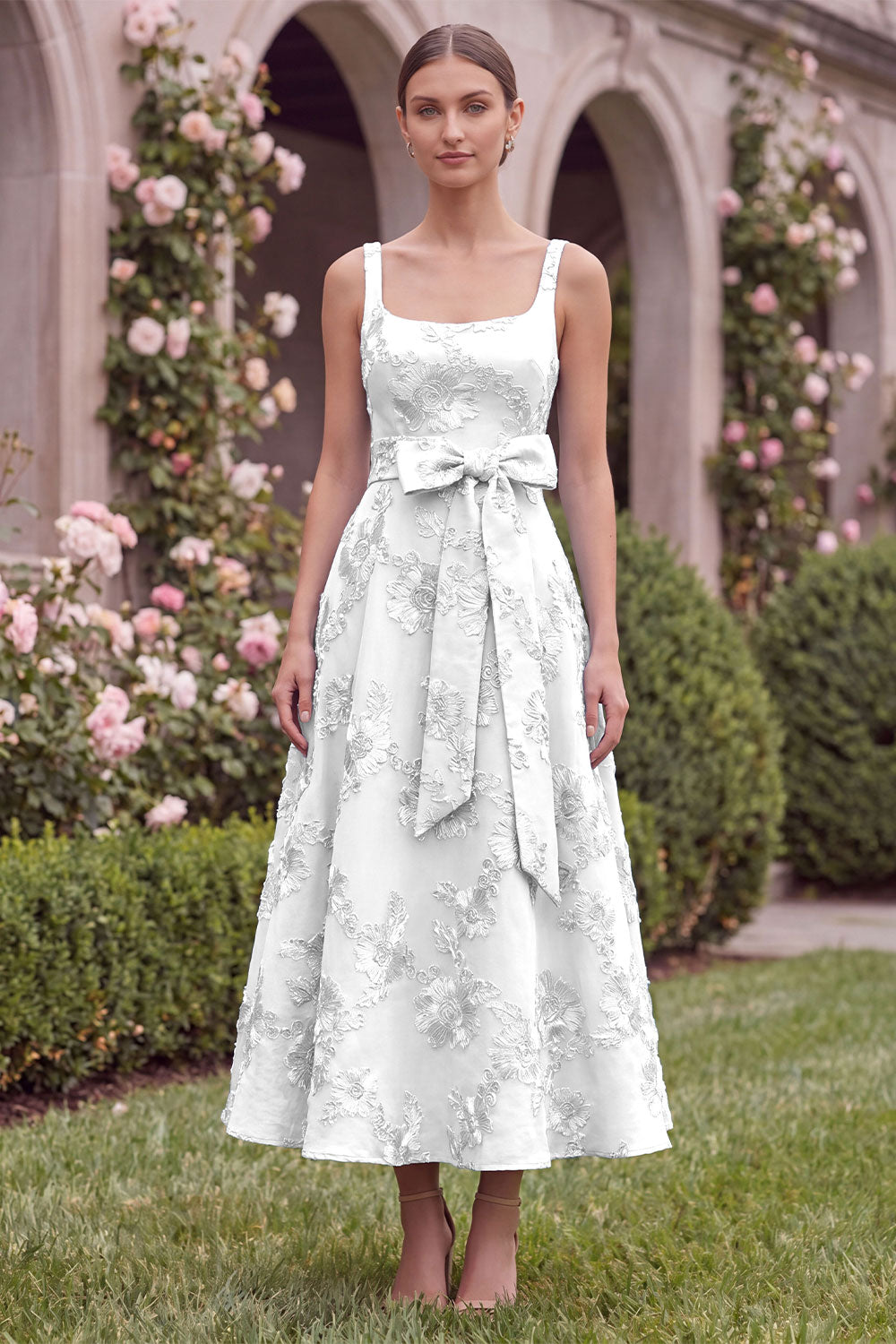 embroidered floral wedding guest dress Mac Duggal - Black Multicolor Bustier Embroidered Floral A-Line Dress