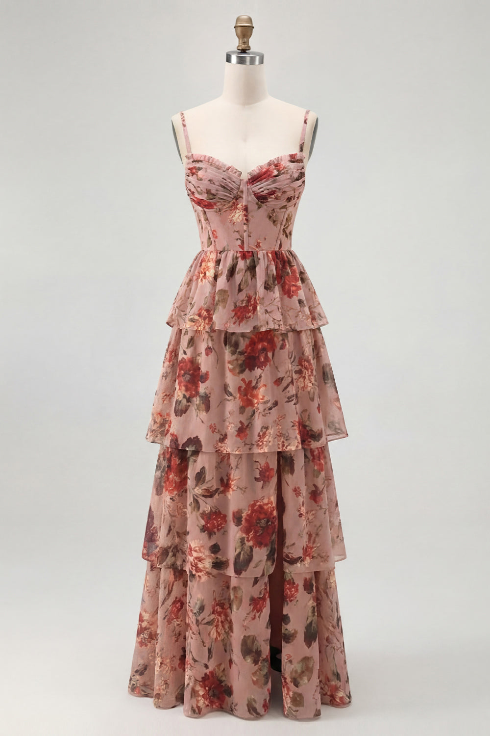 WEDTREND Women Dusty Sage Long Bridesmaid Dress with Slit A Line Corset Tiered Print & Floral Wedding Guest Dress WEDTREND Women Dusty Sage Long Bridesmaid Dress with Slit A Line Corset Tiered Print & Floral Wedding Guest Dress