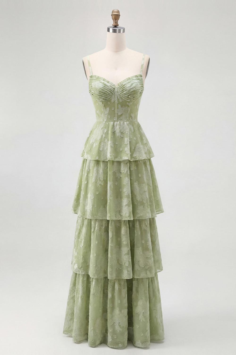 WEDTREND Women Dusty Sage Long Bridesmaid Dress with Slit A Line Corset Tiered Print & Floral Wedding Guest Dress WEDTREND Women Dusty Sage Long Bridesmaid Dress with Slit A Line Corset Tiered Print & Floral Wedding Guest Dress