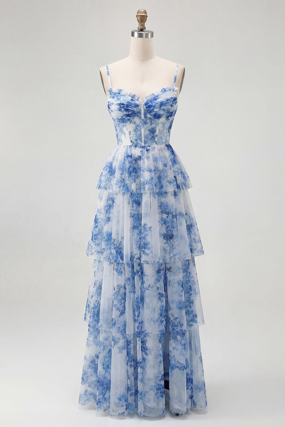 WEDTREND Women Dusty Sage Long Bridesmaid Dress with Slit A Line Corset Tiered Print & Floral Wedding Guest Dress WEDTREND Women Dusty Sage Long Bridesmaid Dress with Slit A Line Corset Tiered Print & Floral Wedding Guest Dress