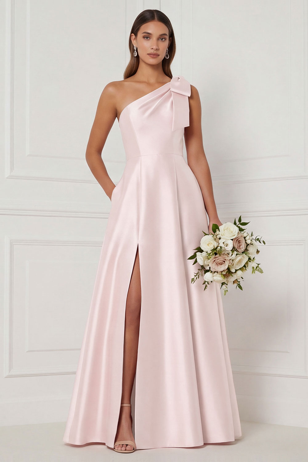 blush pink bridesmaid dresses one shoulder Blush Pink Bridesmaid Dress Chiffon Size 0X