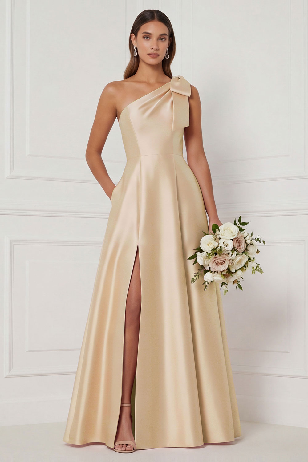 champagne and pink bridesmaid dresses Bridesmaid Dress Blush Champagne Neutrals Chiffon
