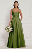 Lilac A Line Corset Satin Square Neck Long Bridesmaid Dress