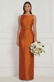 Sage Green Sheath Bateau Neck Satin Bridesmaid Dress