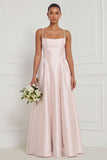 Satin A Line Spaghetti Straps Yellow Bridesmaid Dress
