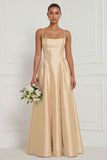 Satin A Line Spaghetti Straps Yellow Bridesmaid Dress